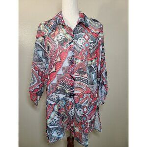 A la Carte Womens Long sleeves Top Multicolor Print Beige Size XL A193